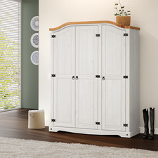 Corona Wardrobe 3 Door Arch Top White Wax Mexican Solid Pine Mercers Furniture