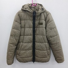 Barbour Bob Baffle Puffer Jacket Mens S Khaki Green Hooded Full Zip RMF30-GB