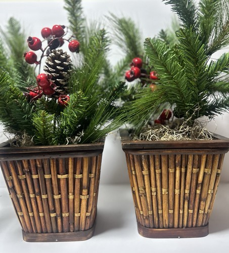 Burnt bamboo cachepots - burnt,