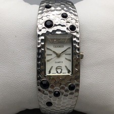 Bijoux Terner Watch Women 27mm Silver Tone Textured Black Stone Cuff New Battery