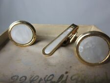 Mother of Pearl Gold Plated Cufflinks and Tie Pin, in Box