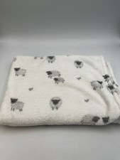Primark baby Lamb Sheep Fleece Pram Size Blanket white grey