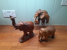 3 Hand Carved Wooden Elephant