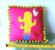 Bright pink cushion with lime pom pom trim double sided cactus