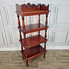 Antique Victorian Mahogany Four Tier Whatnot Wooden Shelves - Carved - Bookcase