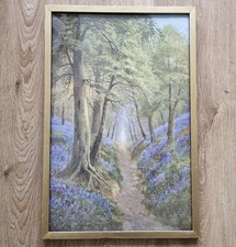 Vintage Framed Print Blue Carpet By Daniel Sherrin Bluebell Woodland Landscape