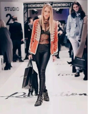 Zara TRINNY Velvet Jacket Blazer Orange Multi Embroidered Military RARE ?Size S