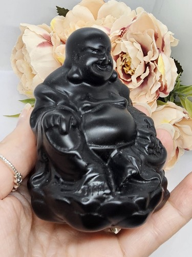 Black obsidian buddha - obsidian, carving