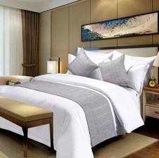 Two Linen Throw Pillow Covers (20" x 20") and 97" Bed Runner - Queen Bed