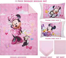 Minnie Mouse Figaro Cat 4 Pc Toddler Quilt Sheet Set Girls Cot Bed Cover