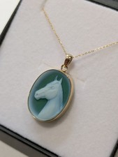 9ct Gold Horse Cameo Pendant And Chain