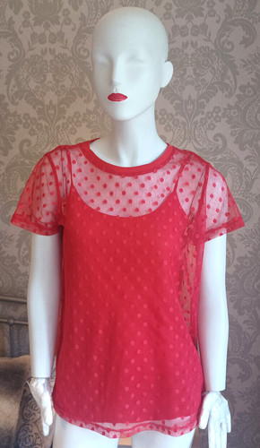 Red dotty mesh - mesh, cami
