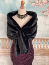 Faux Fur Stole Shawl Wrap 12 14  Bluish Black Simulated Mink Scarf Evening Party
