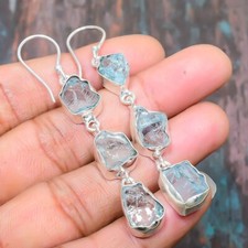 Aquamarine Rough Gemstone Handmade Jewelry Earring 2.76" E668