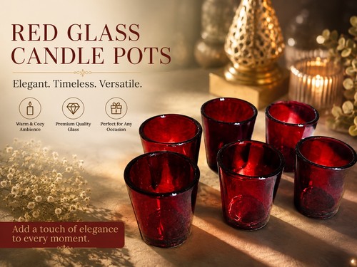 Set red glass candle - red,