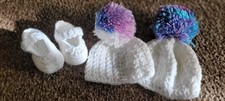 2 White Bobble Hat And Booties Handmade Crochet Set