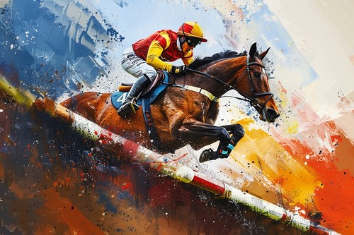 Horse racing colourful - horse, canvas