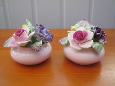 Pair Vintage Adderley Bone China Floral Posy Cluster Bouquet Vases  Hand Painted
