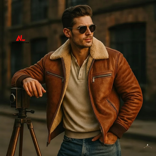 Mens brown shearling leather - shearling,