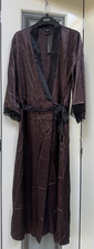 M&S Autograph Lace Detail Full Length Satin Dressing Gown, UK 14, Chocolate Mix
