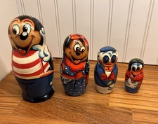 Vintage 4 Character Set Wooden Disney Nesting Russian Dolls