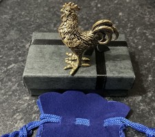 Lucky Miniature Brass Cockerel Statue Collectable Pouch Pets Ornaments, Gift Box