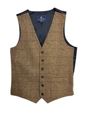 Brown Tweed Herringbone Waistcoat Vest Wool Tan Suit Peaky Blinders Formal Races