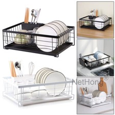 Kitchen Small Dish Drainer Rack Anti-Rust with Removable Drip Tray & Cutlery Box