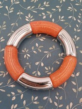 Chunky Modern Sleek Sliver Tone & Peach Glitter Section Stretch Bracelet