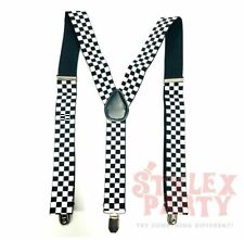 WIDE ADJUSTABLE BRACES SUSPENDERS ELASTIC PLAIN COLOURS CLASSIC GENTS LADIES UK