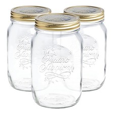 Bormioli Rocco 3x Quattro Stagioni Glass Storage Jar Kitchen Canister 1L Clear