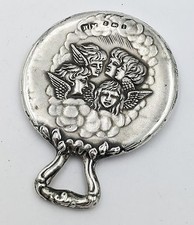 EDWARDIAN RYNOLD'S ANGELS STERLING SILVER POCKET MIRROR 1908