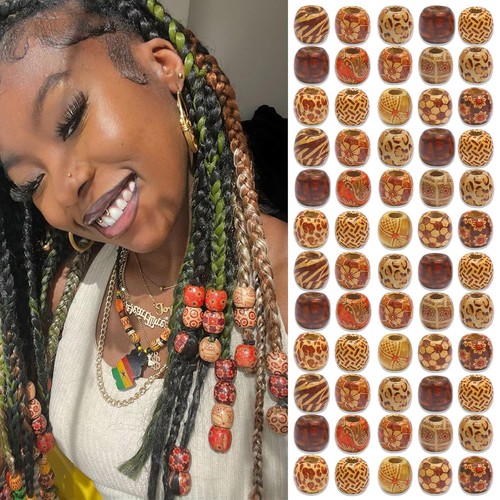 60pcs wooden hair beads for - 60pcs,
