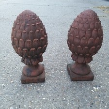 garden statue pair of pineapple gate pier, acorn pier cap brick top finials