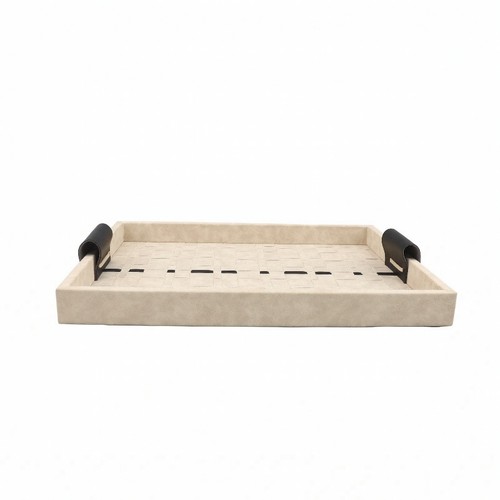Wood tray with leather handles - tray,
