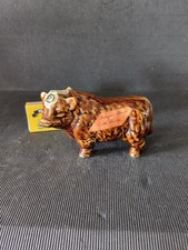 VINTAGE RUTHERFORD SCOTCH WHISKEY GLAZED DECANTER BULL FIGURINE WITH CONTENTS