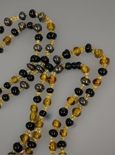 Glass Bead Necklace Long Mixed Brown Cognac Iridescent & Yellow Flapper 168