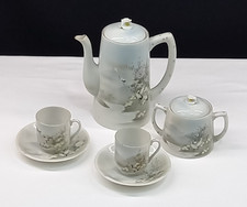 Marked Vintage Japanese Porcelain Stork Fuji Coffee Tea Set Sugar 2 Cups Saucers