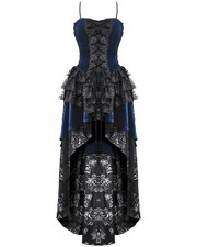 Dark In Love Womens Gothic Lolita Velvet & Lace Fishtail Prom Dress Blue Black