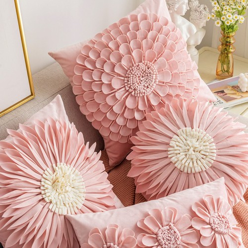 Pink flower cushion cover - pink,