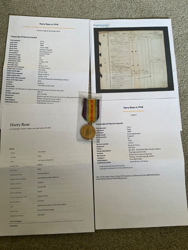 Ww1 victory medal harry rose - ww1,