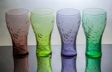 4x Coca-Cola Splash Coloured MacDonalds drinking Glasses, half pint 14cm tall