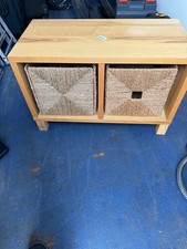 Shoe Storage Bench, Small Wooden Oak Unit with 2 Basket, Hallway Stand Organiser