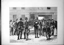 Old Antique Print Recruiting Westminster Men Waiting Boars Head Yard 1870 19th