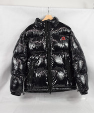 Hugo Boss Men's Winter Puffer Jacket Shiny Black Red Logo Size Medium
