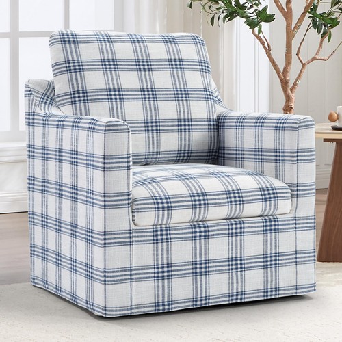 Blue plaid 360 swivel accent - plaid,