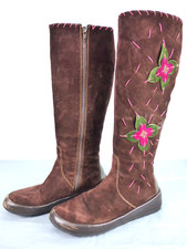 Pons Quintana Boots Bohemian Brown Suede Flower Embellished EU 37 UK 4 Knee Tall