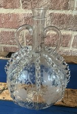 18th CENTURY Hand Etched & Blown Dutch Glass Port Wine Decanter Applied TRAILS