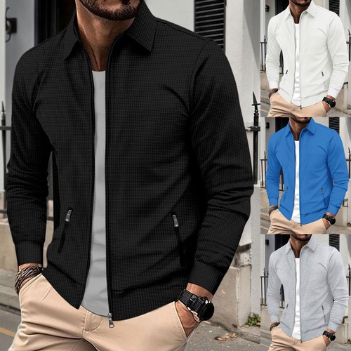 Men waffle cardigan collar - cardigan,