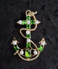 Anchor Brooch Sailing Ship Boat Nautical Vintage Inspired Green Faux Pearl 